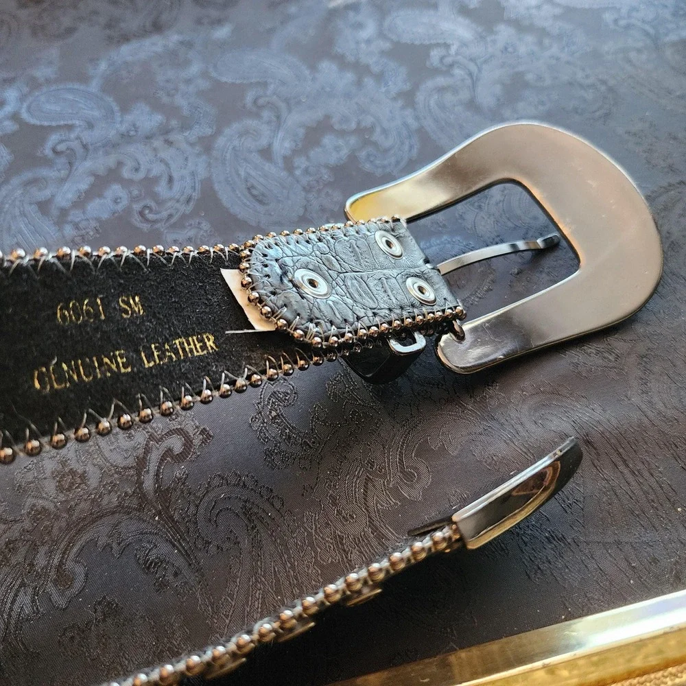 Womens Black Leather Western Bling Cross Rhinestone Belt M/L 32-35 6061SM